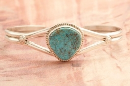Genuine Kingman Turquoise Sterling Silver Native American Bracelet